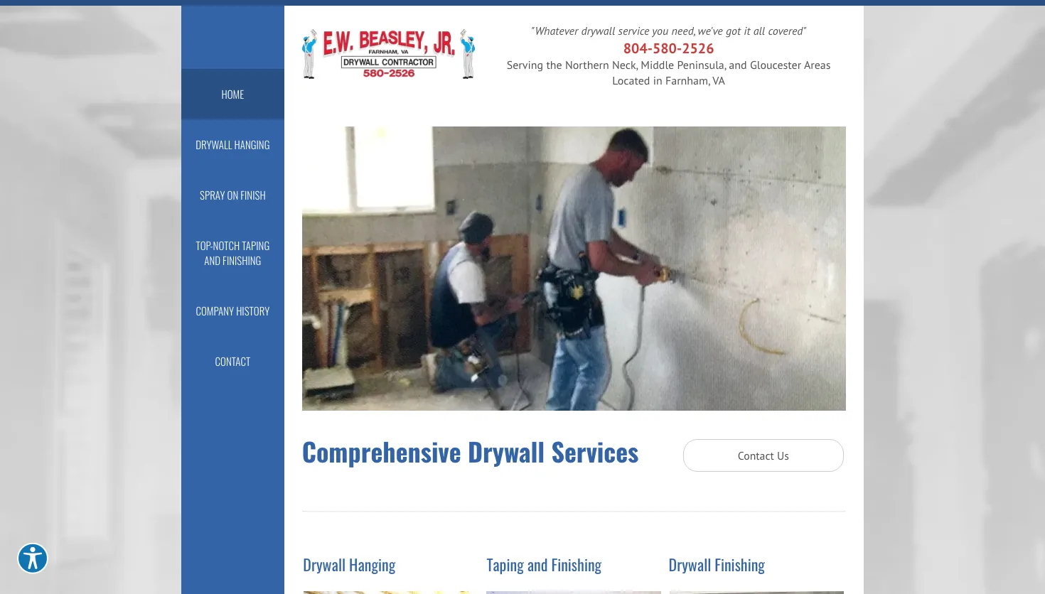 E W Beasley Jr Drywall Contracting website screenshot