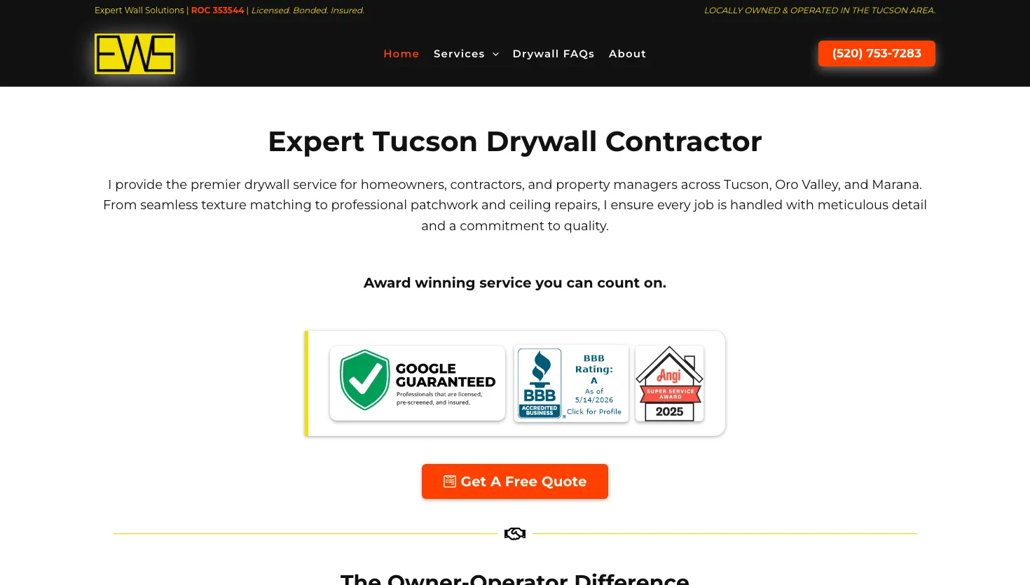 Expert Wall Solutions website screenshot