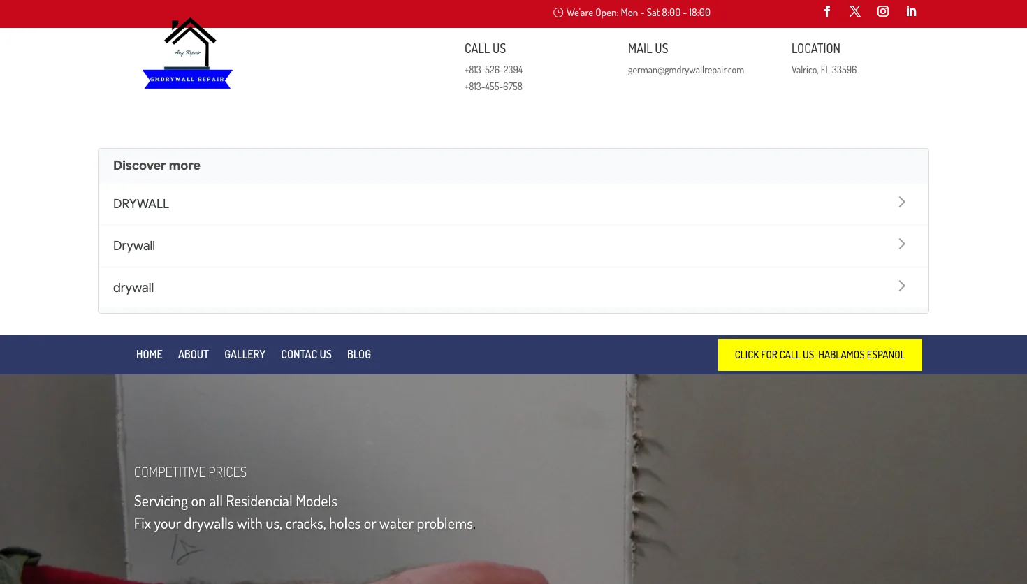 GM Drywall website screenshot
