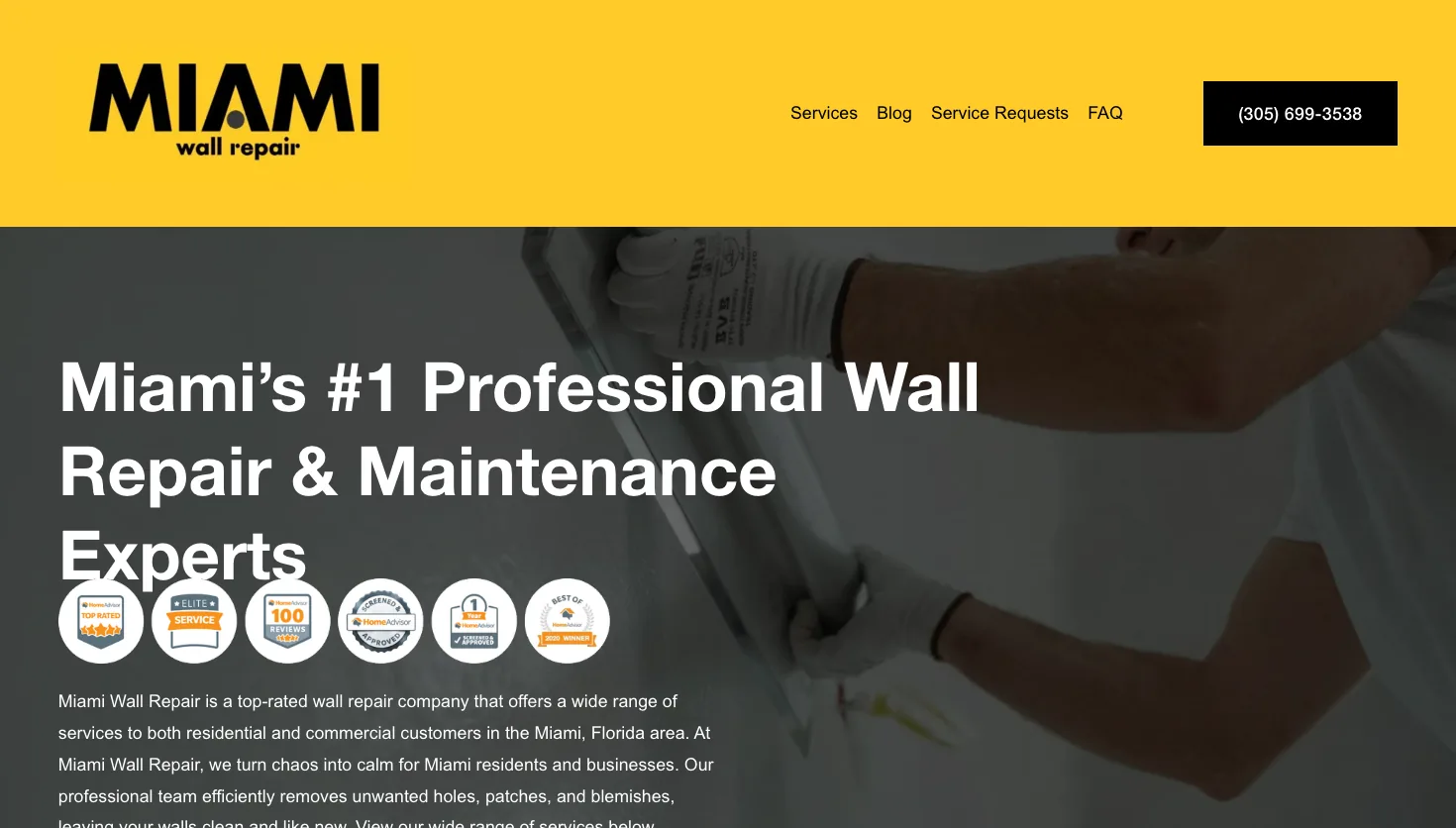 Miami Wall Repair website screenshot
