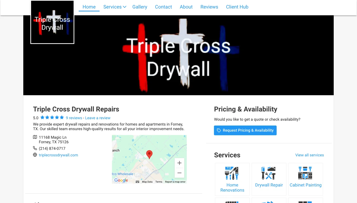 Triple Cross Drywall Repairs website screenshot