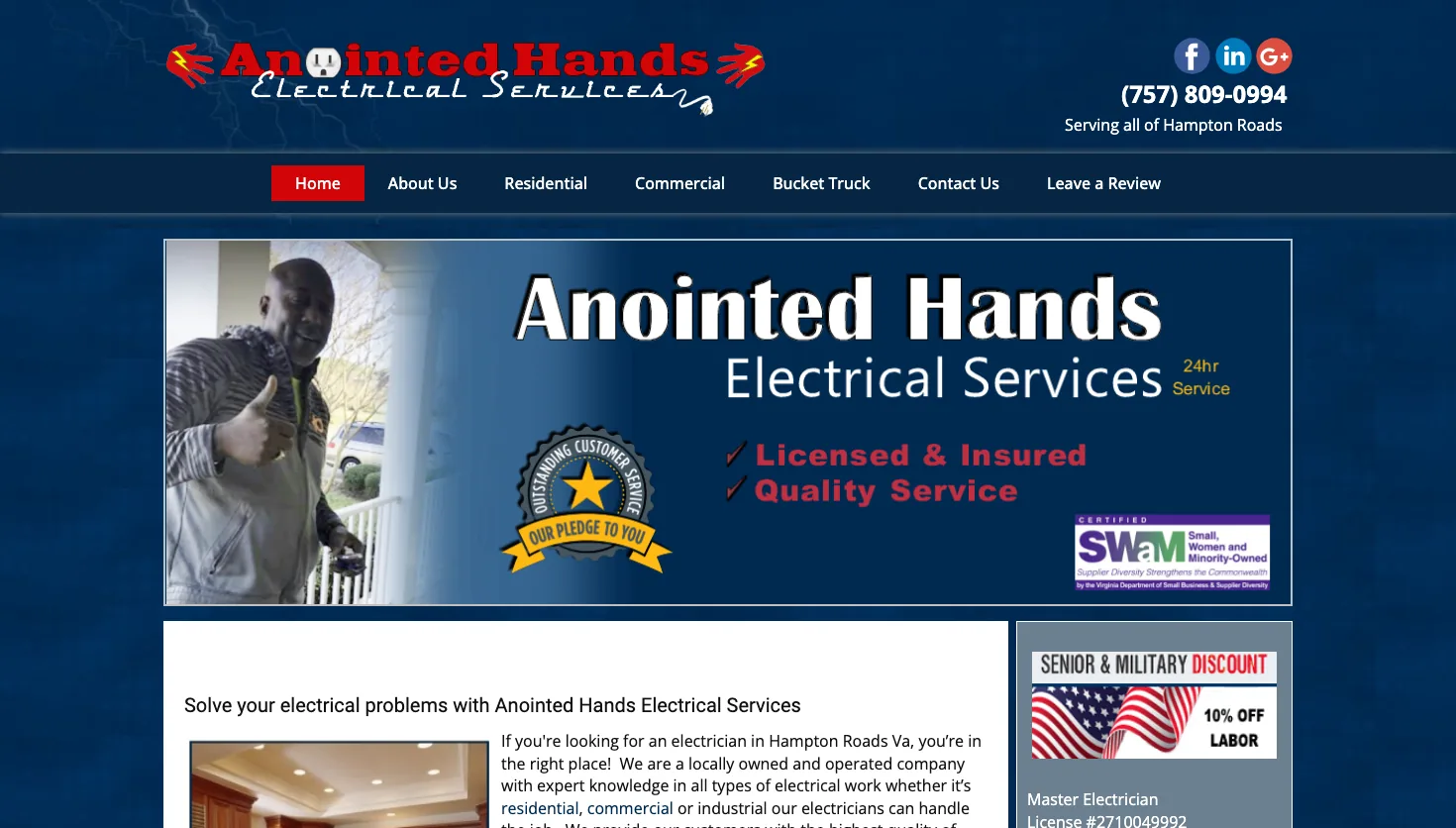 Anointed Hands Electrical Services website screenshot