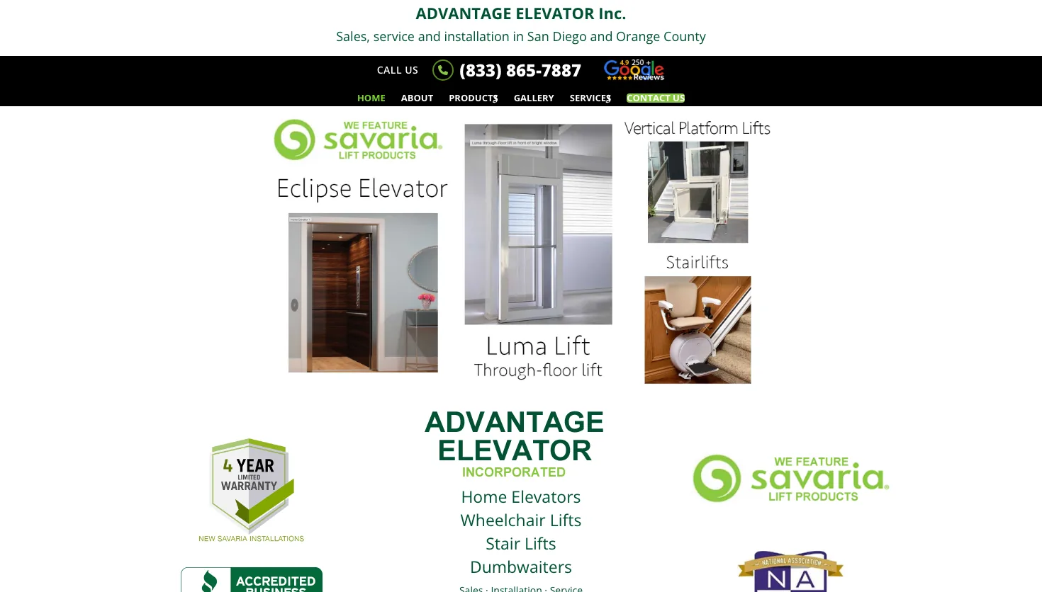 Advantage Elevator website screenshot