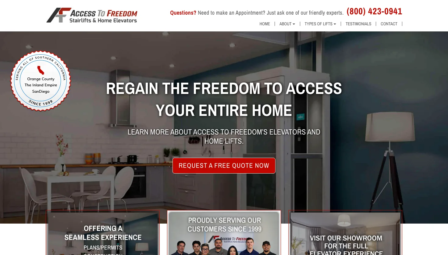 So Cal Home Elevators website screenshot