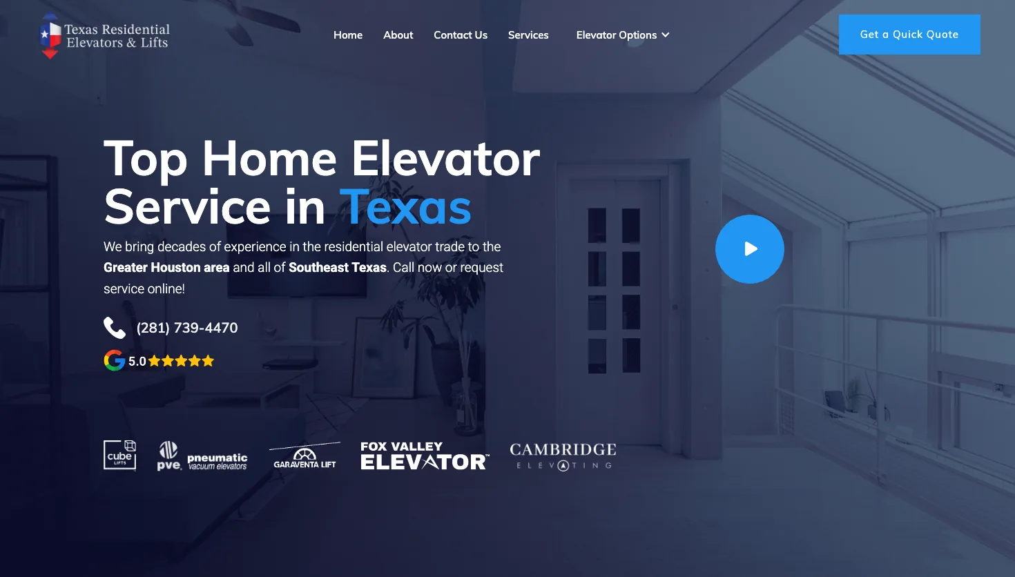 Texas Residential Elevator website screenshot
