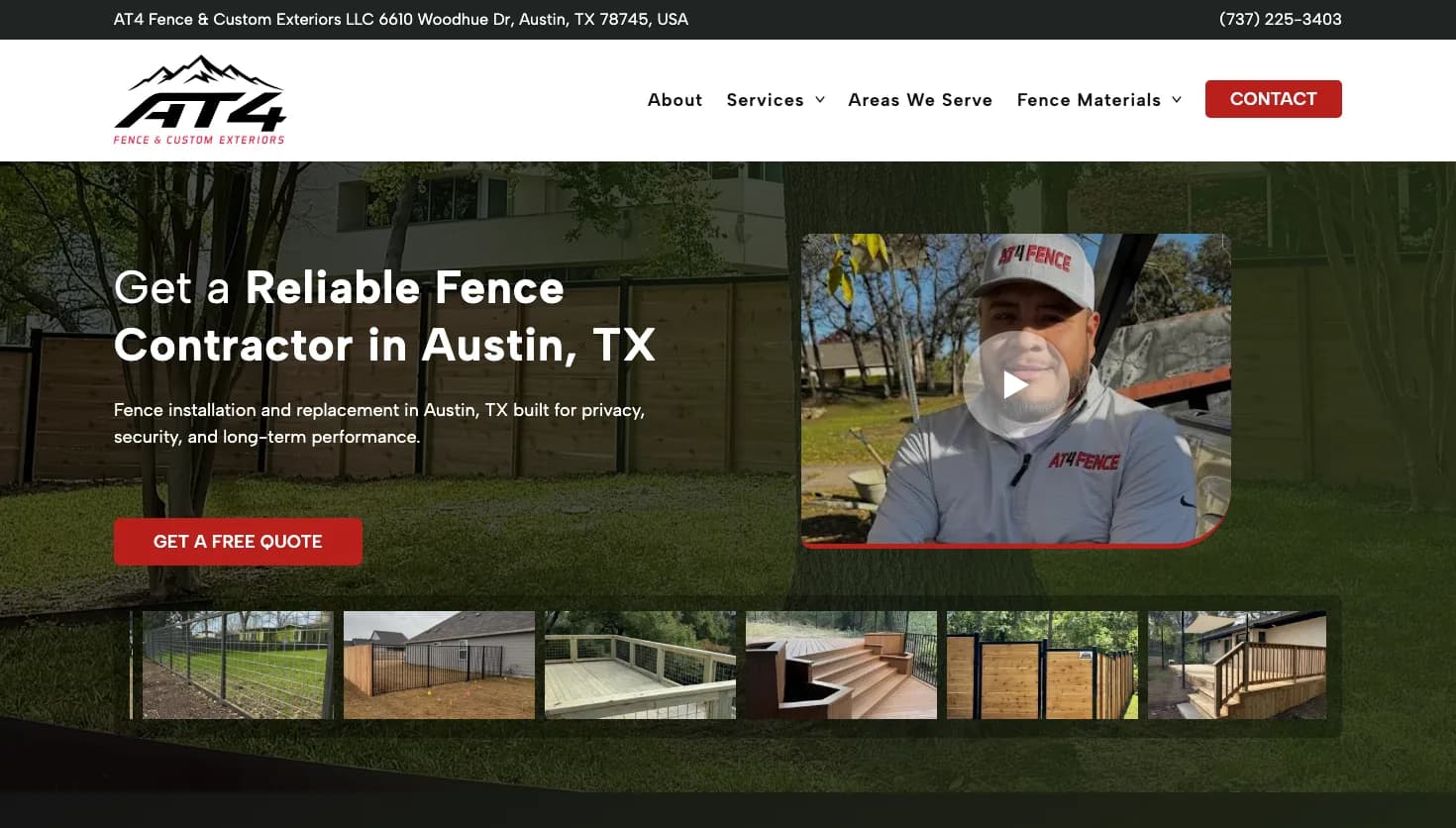 AT4 Fence & Custom Exteriors LLC website screenshot