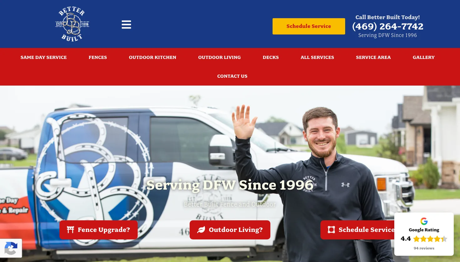 Better Built Fence & Outdoor Living website screenshot