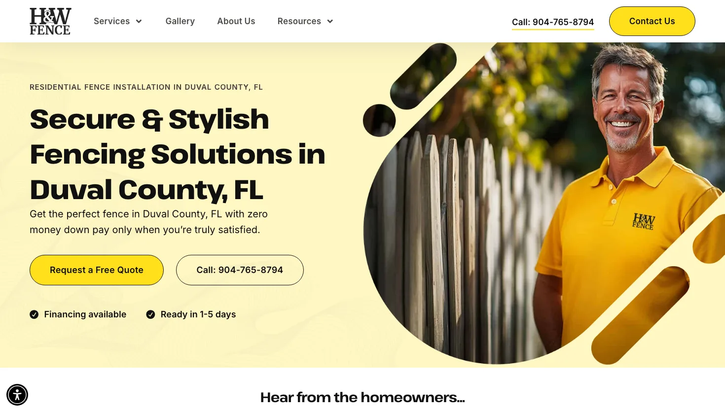 H & W Fence Company website screenshot