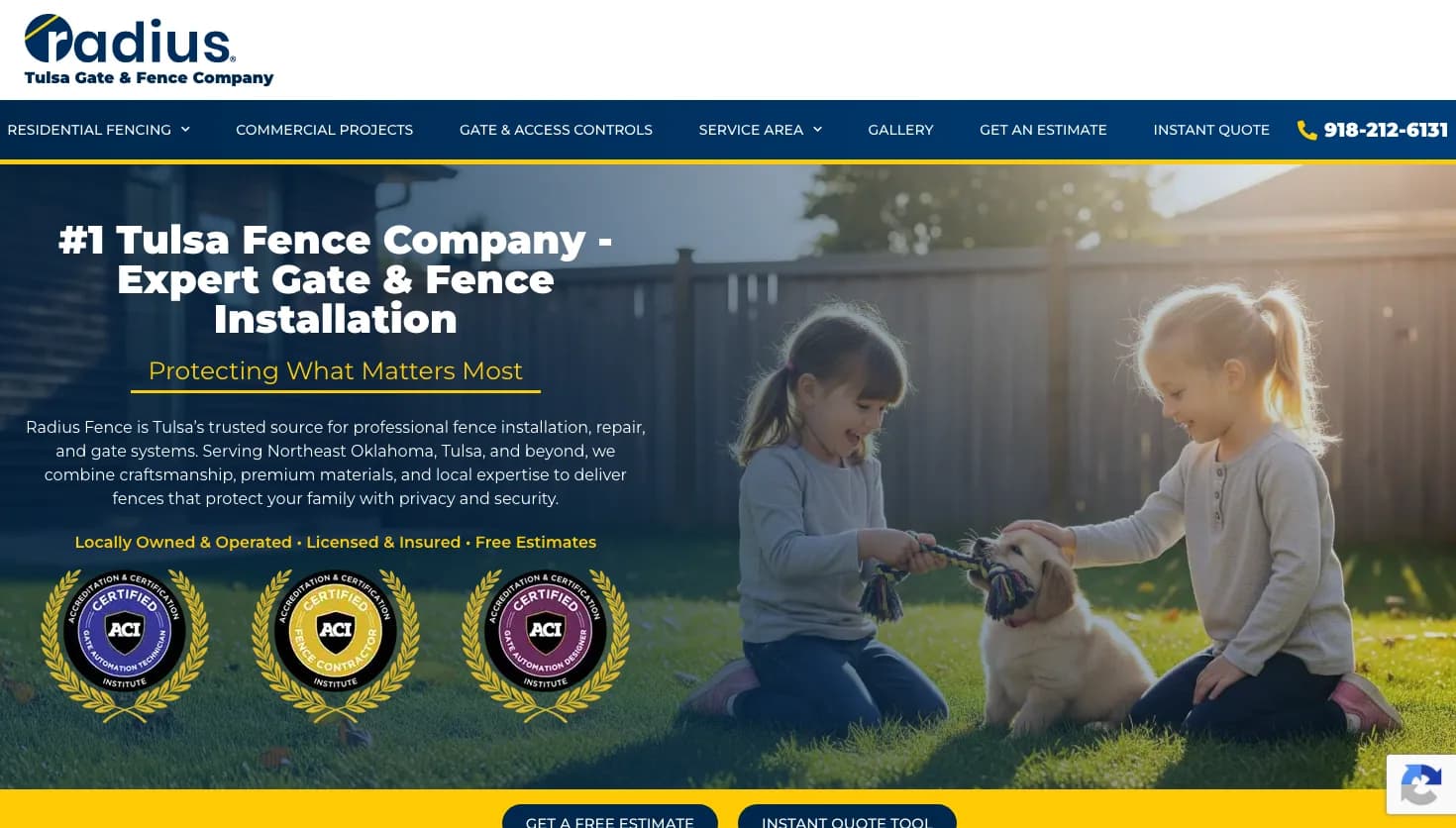Radius Gate & Fence Company website screenshot