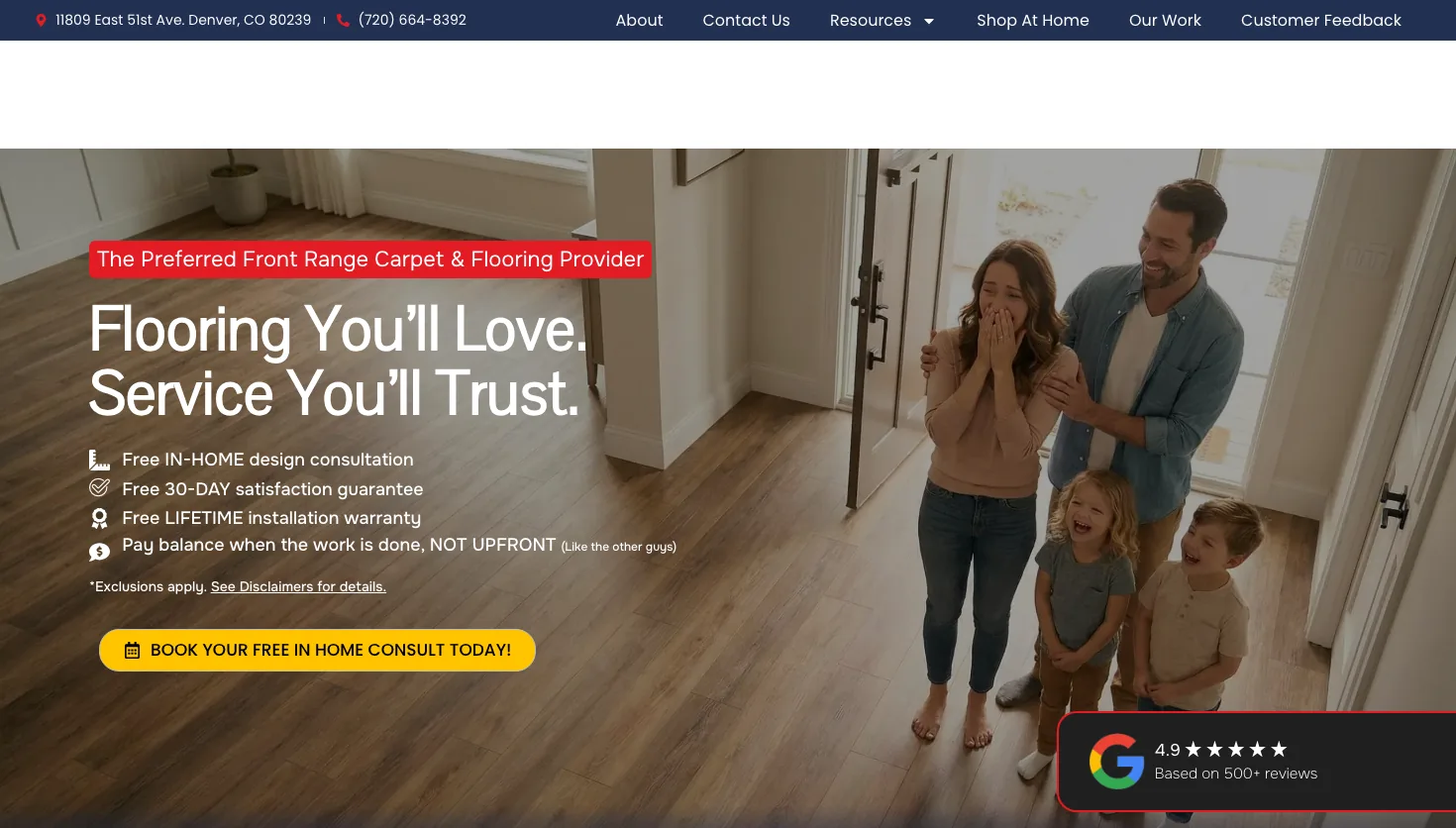 Denver Carpet & Flooring website screenshot
