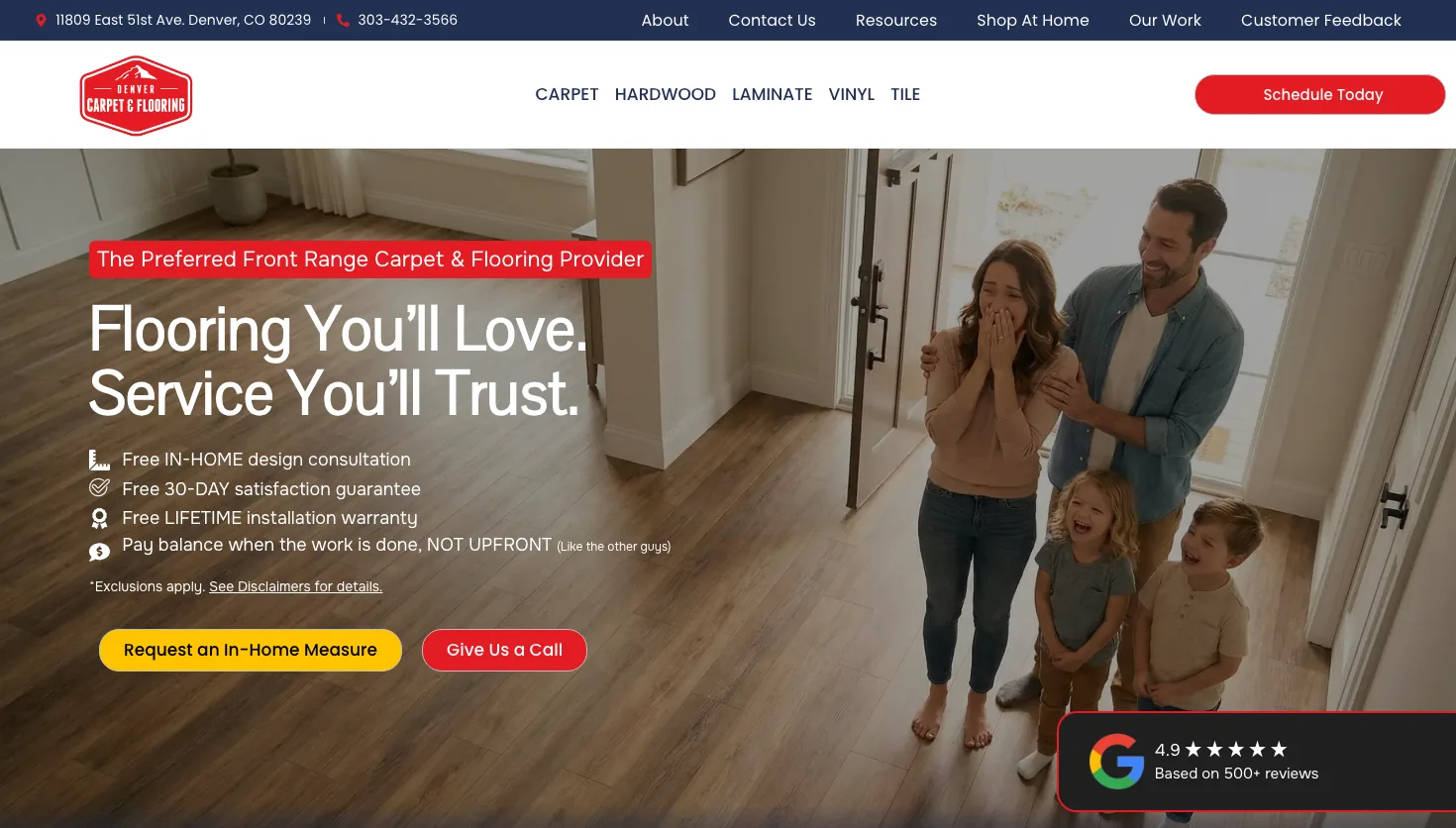 DENVER CARPET & FLOORING website screenshot