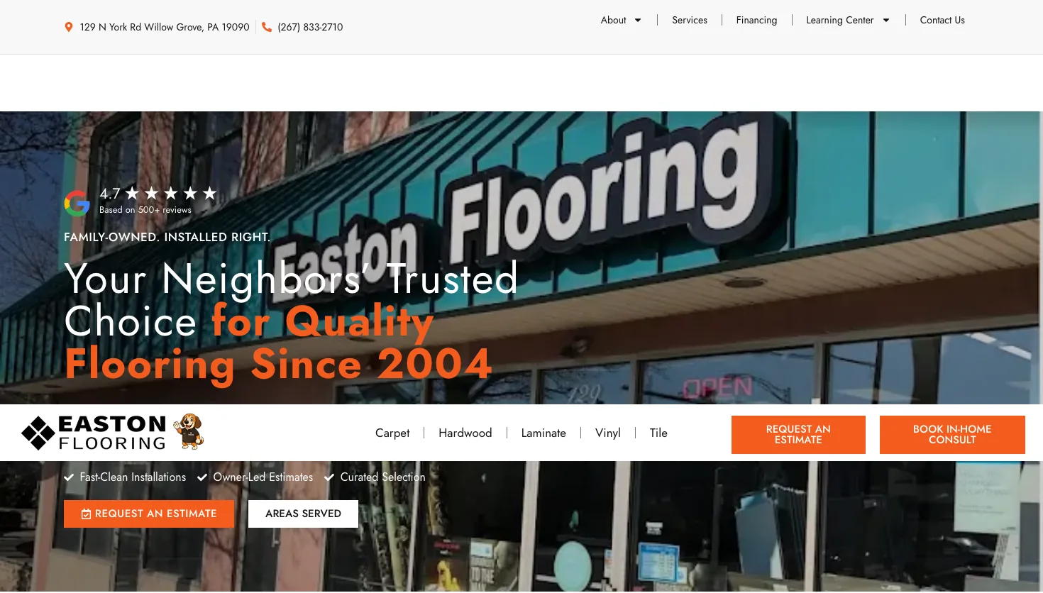 Easton Flooring website screenshot
