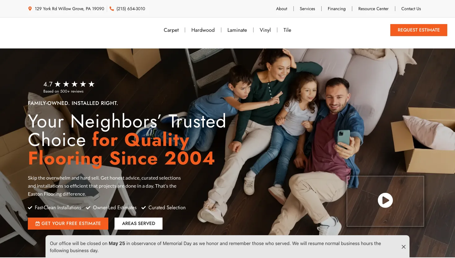 Easton Flooring Inc. website screenshot