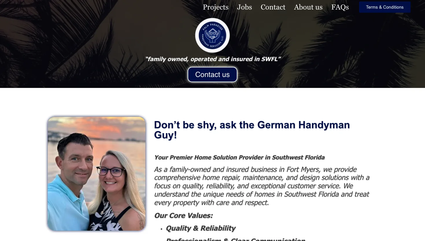 Palm Paradise Handyman Services website screenshot