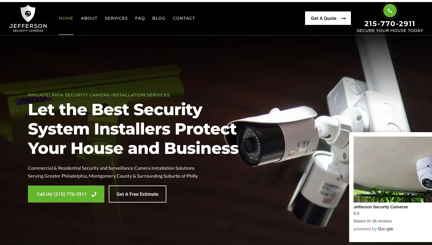 Jefferson Security Cameras - PHILADELPHIA website screenshot