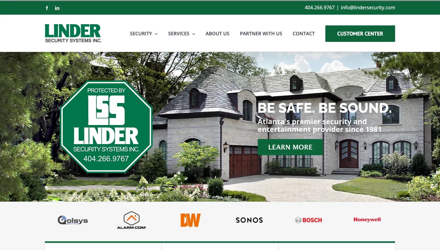 Linder Security Systems, Inc. website screenshot