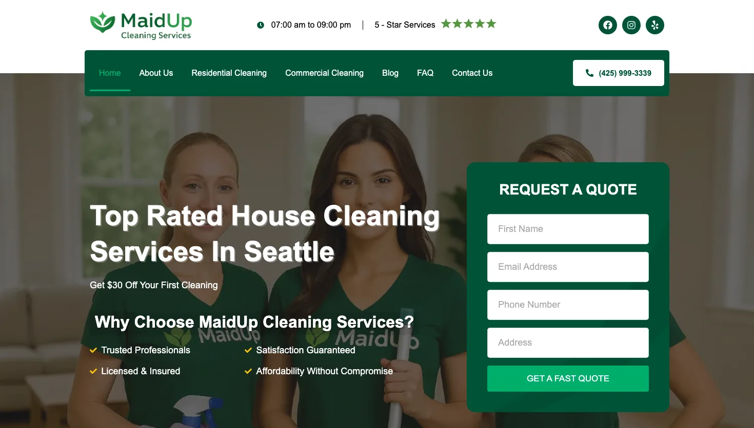 MAIDUP House Cleaning Services website screenshot