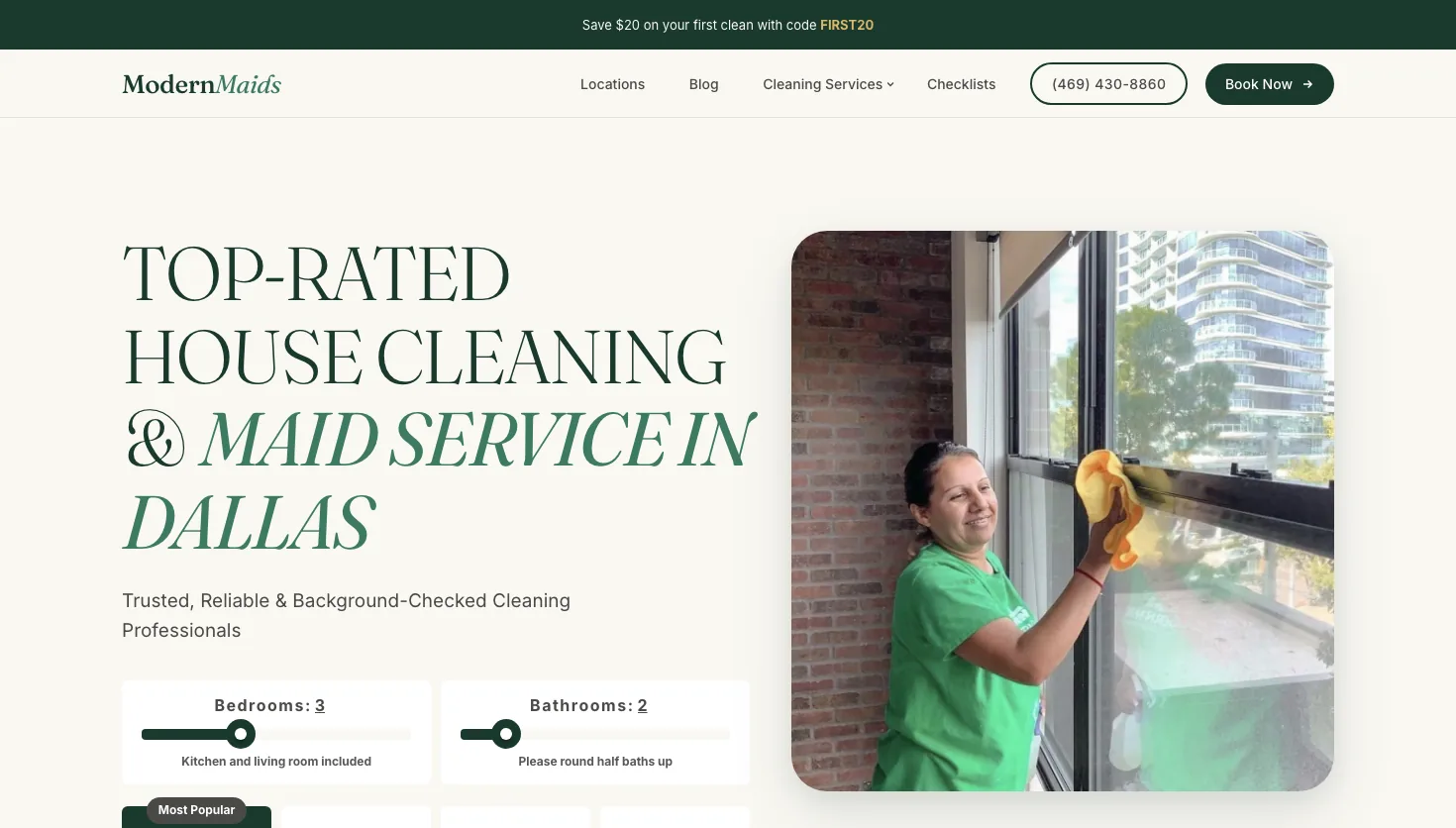 Modern Maids Cleaning of San Antonio website screenshot