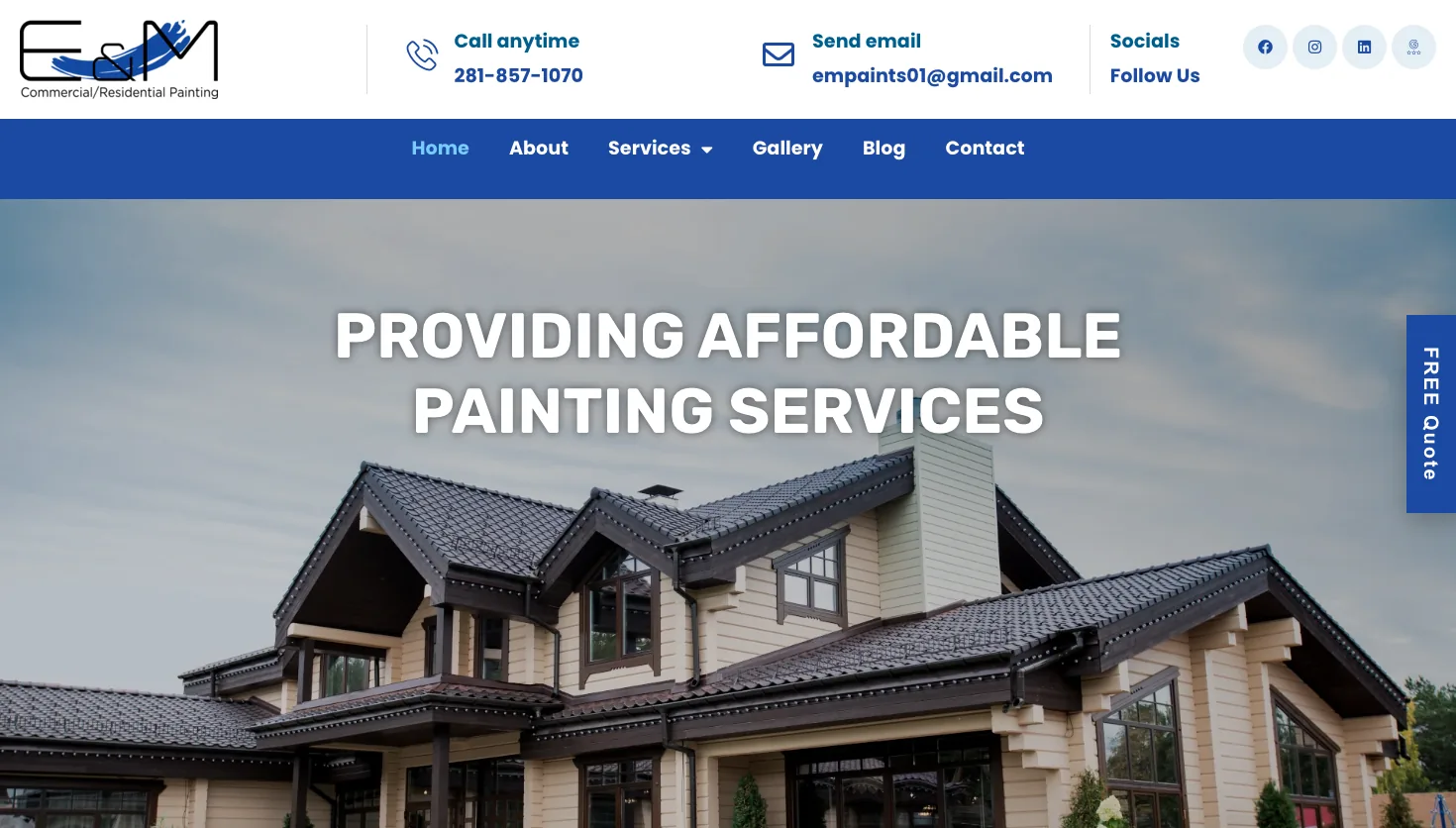 E & M Commercial/Residential Painting LLC website screenshot