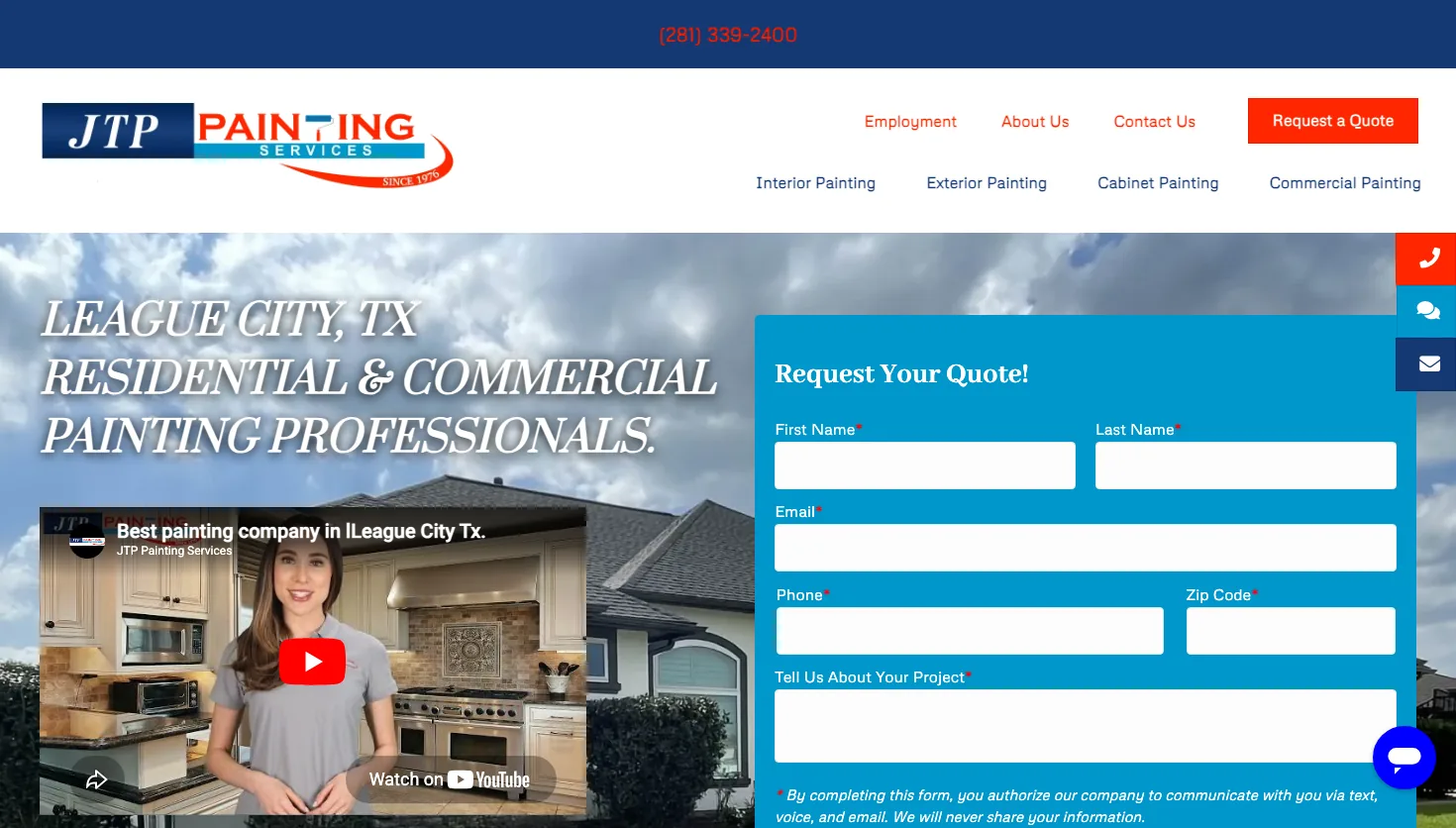 JTP Painting Services League City website screenshot