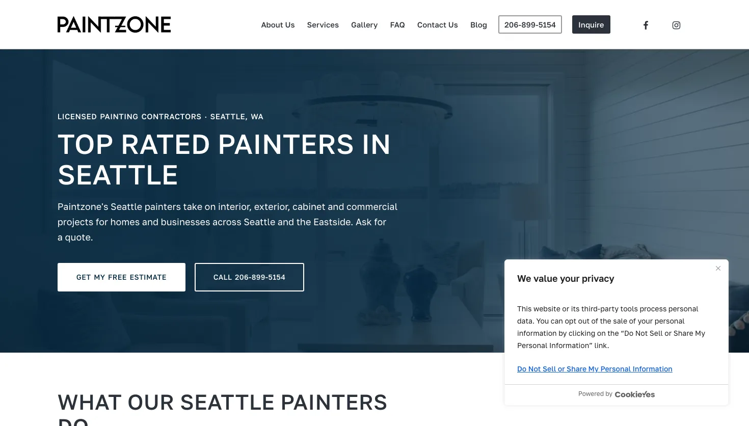 Paintzone Painting Contractors website screenshot