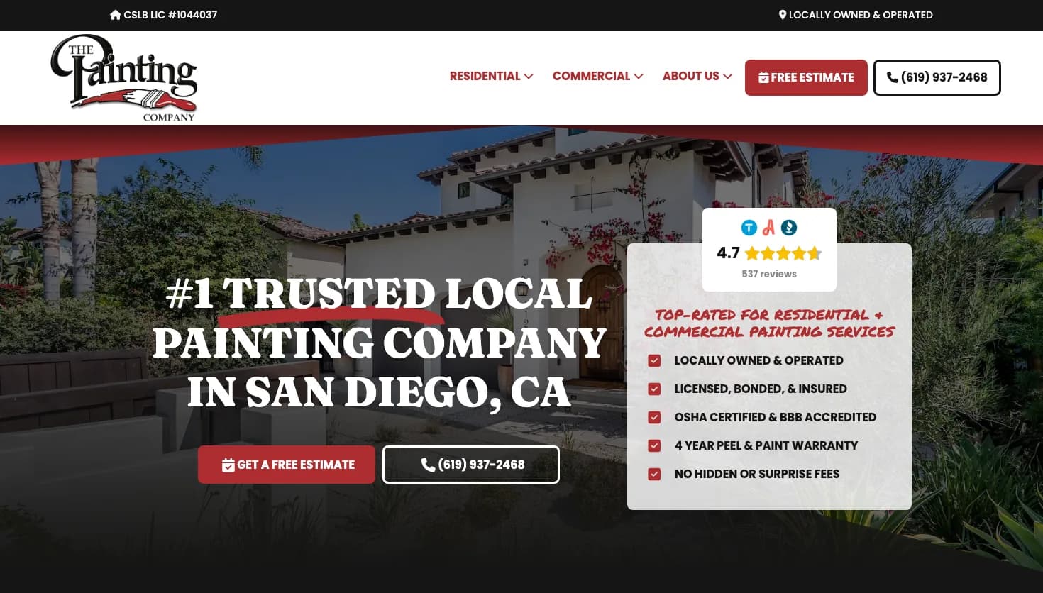 The Painting Company website screenshot
