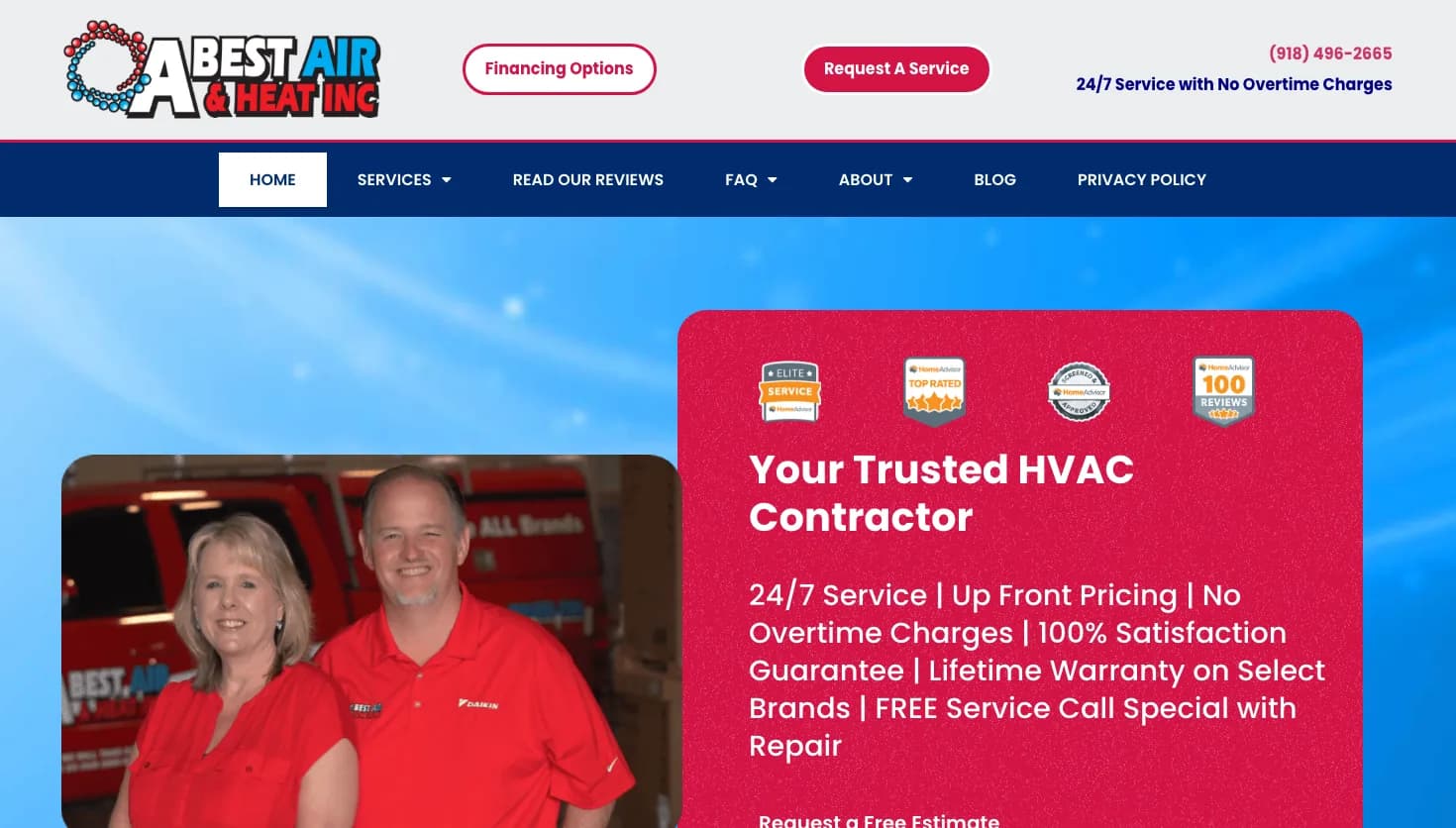 A Best Air & Heat website screenshot