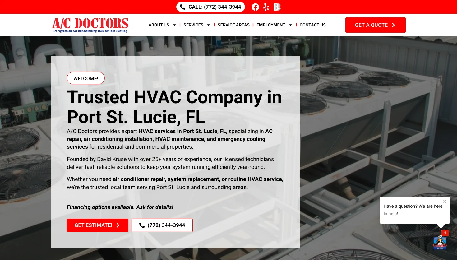 A/C Doctors Inc. website screenshot
