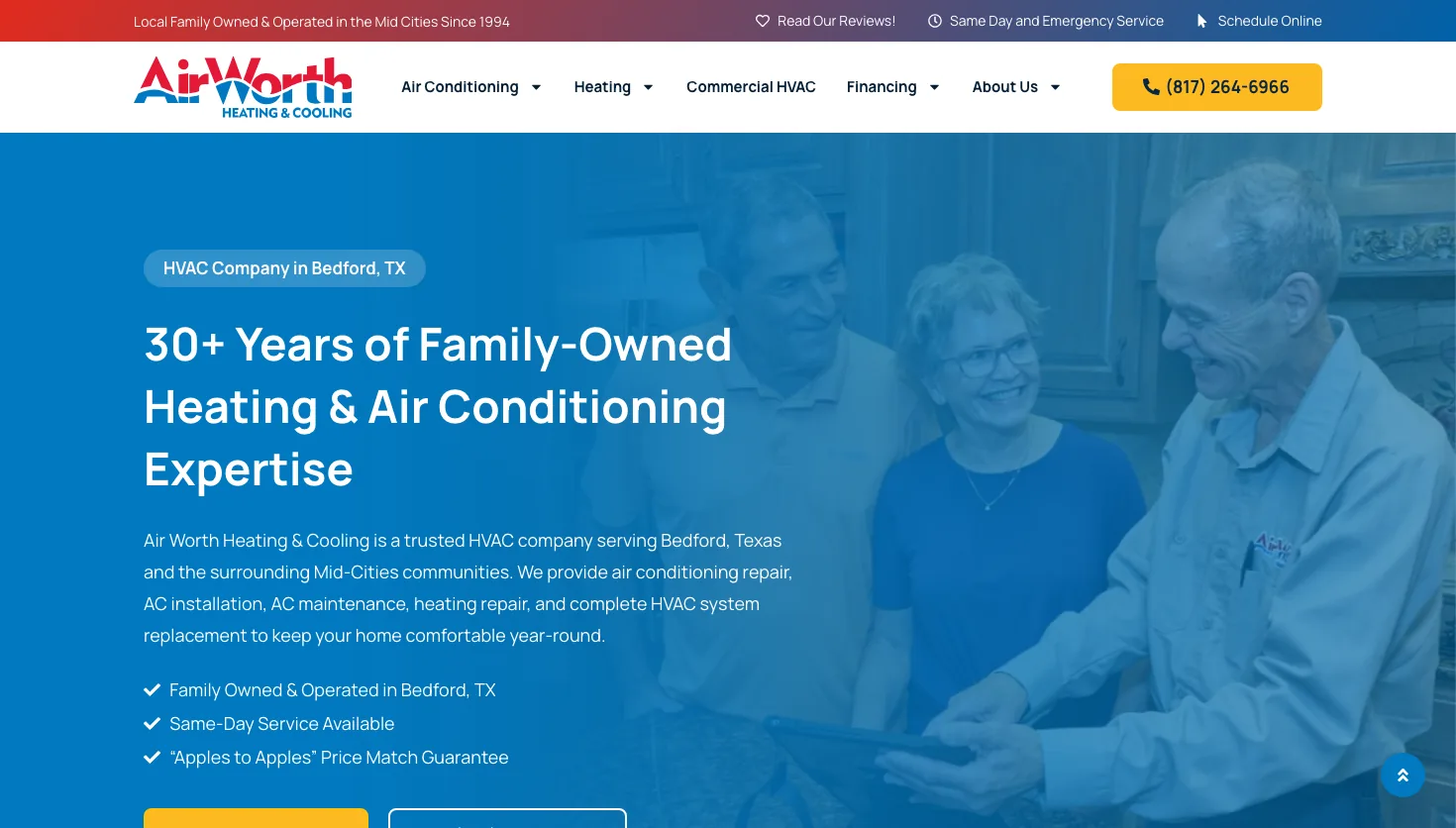 Air Worth Heating & Cooling website screenshot