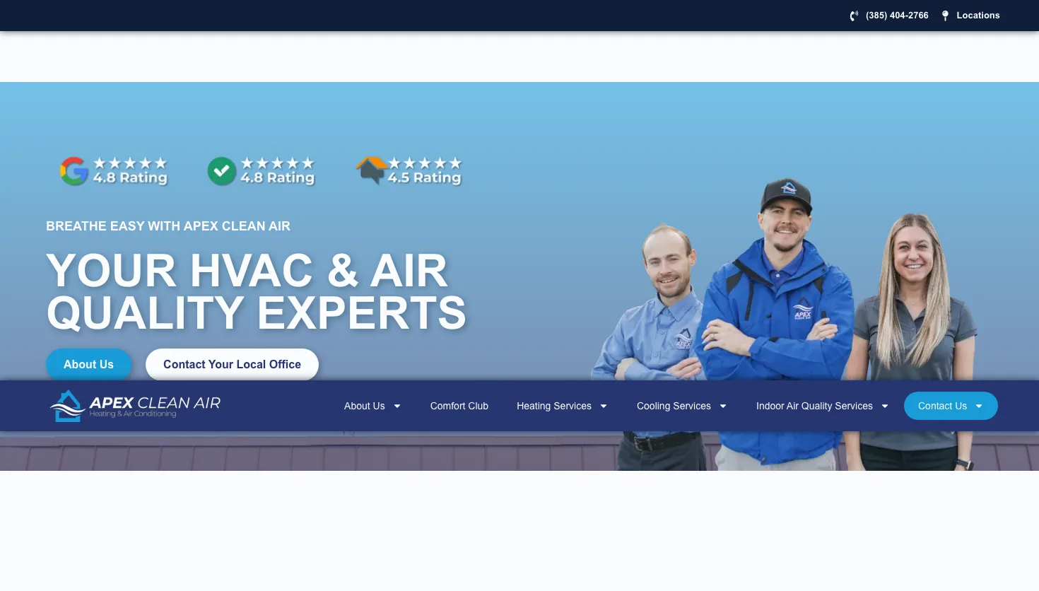 Apex Clean Air website screenshot