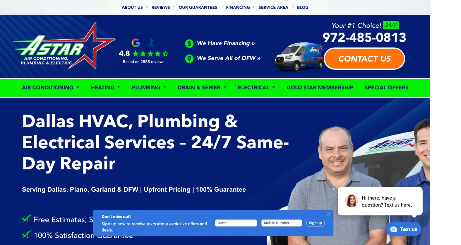 Air Force One Plumbing Heating & Air, now part of A-Star Air Conditioning & Plumbng website screenshot