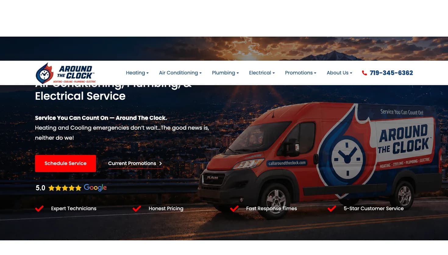 Around The Clock Heating, Air Conditioning, Plumbing, & Electric website screenshot