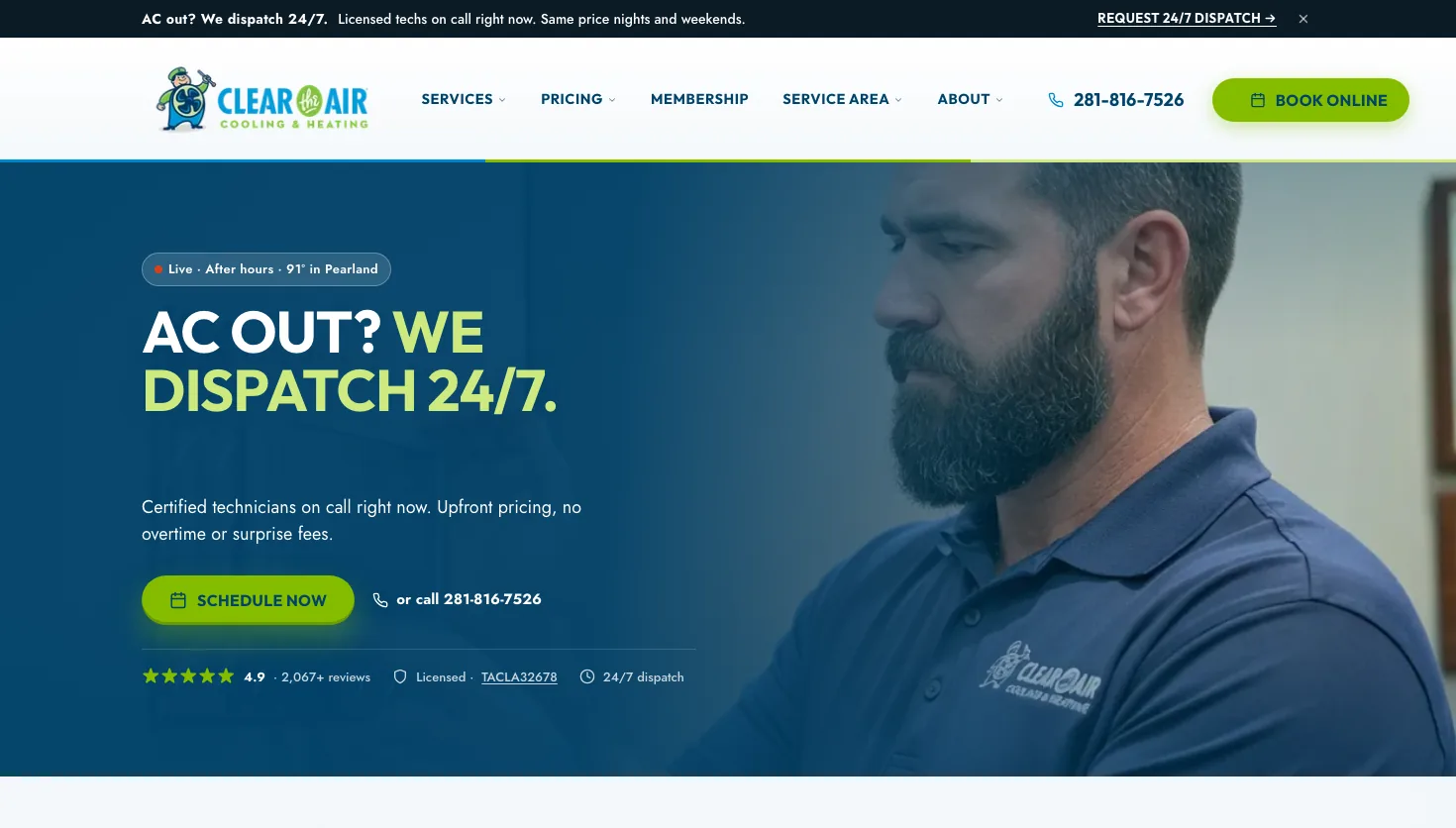 Clear the Air Cooling & Heating website screenshot