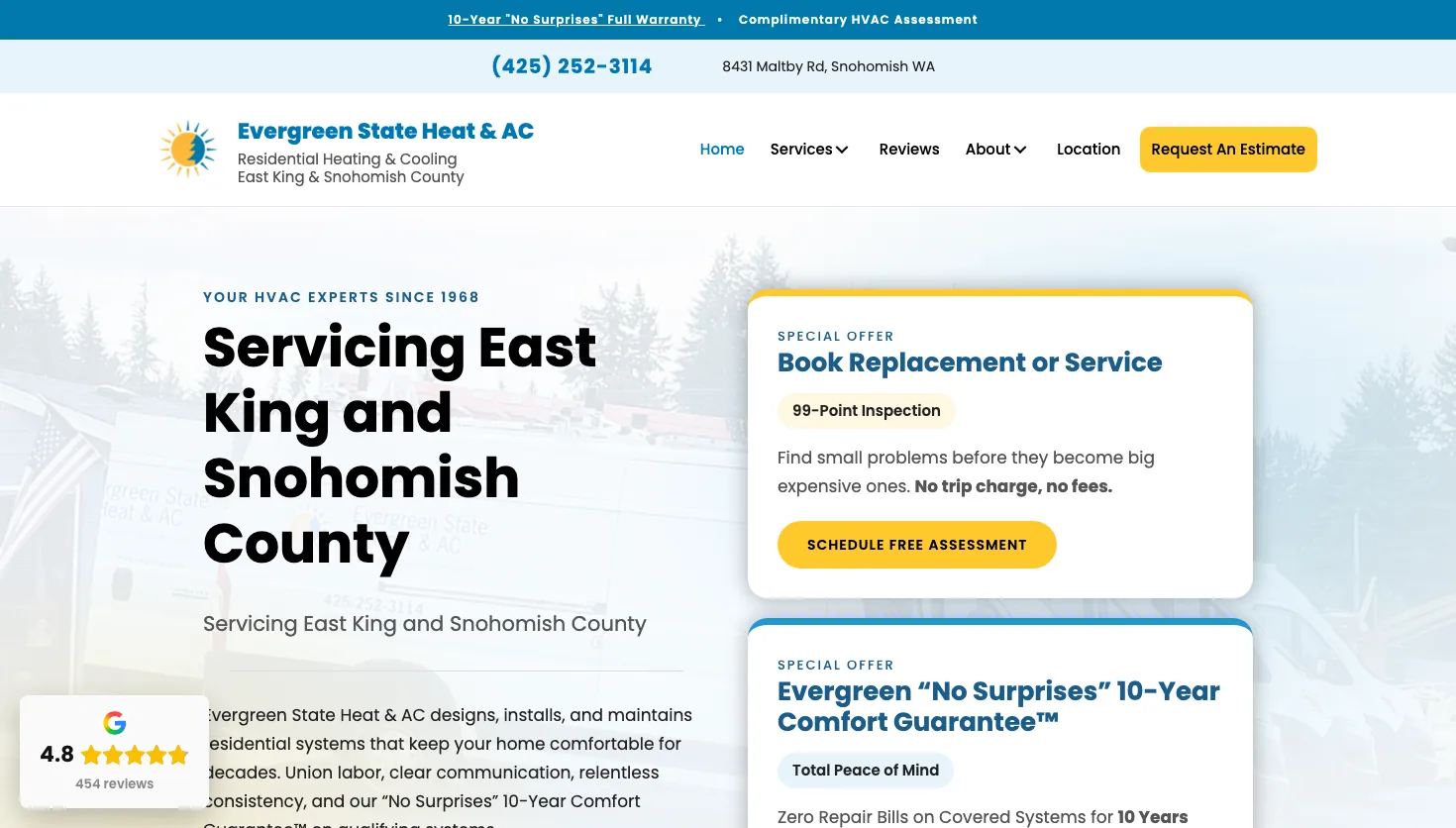Evergreen State Heat & AC website screenshot