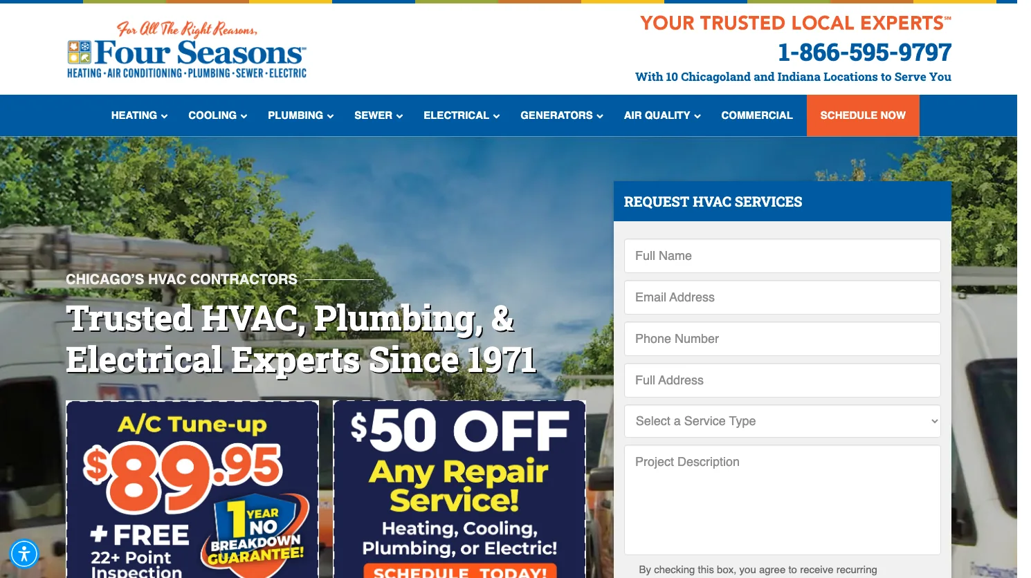 Four Seasons Heating, Air Conditioning, Plumbing, & Electric website screenshot