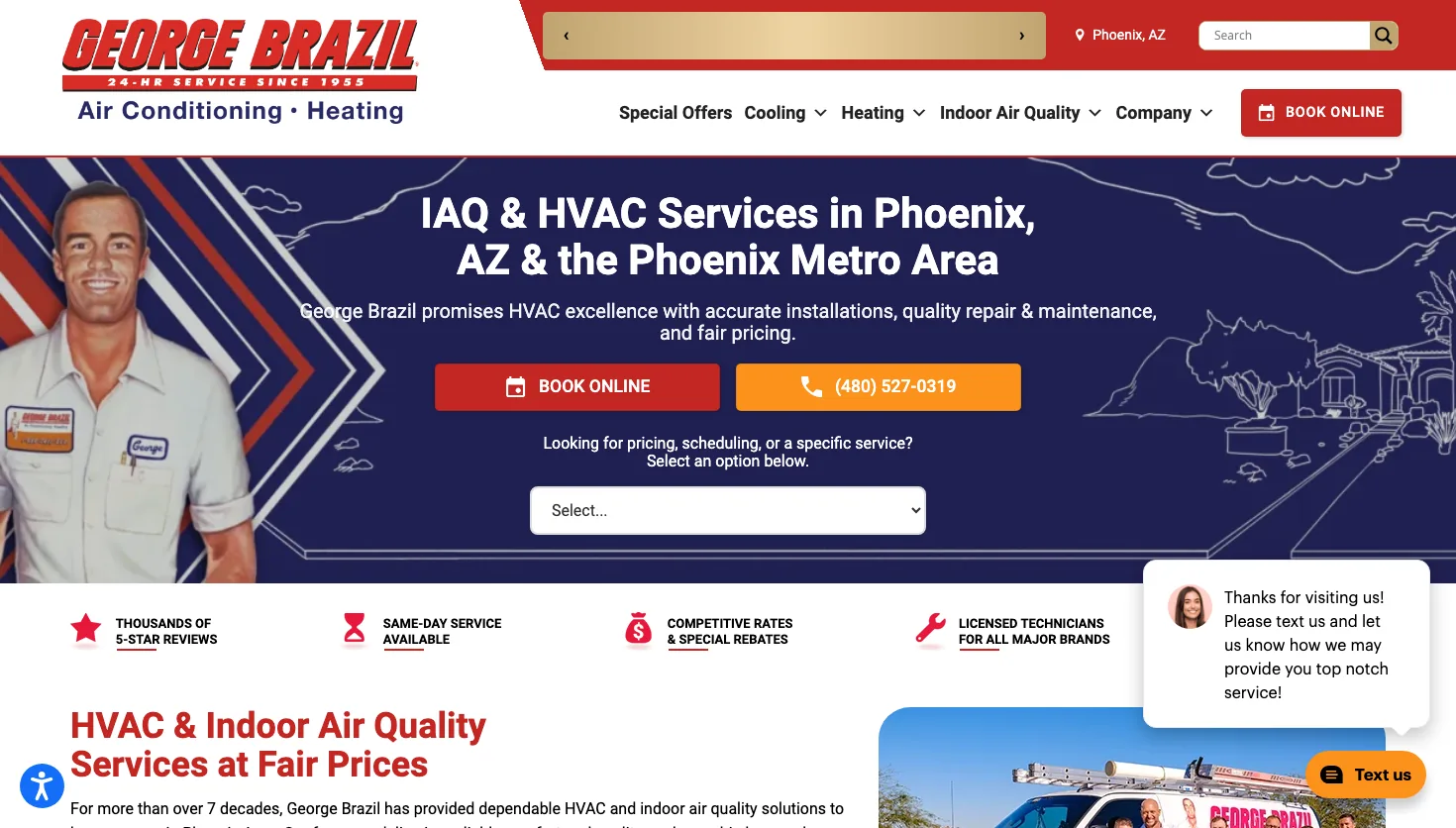 George Brazil Air Conditioning & Heating website screenshot