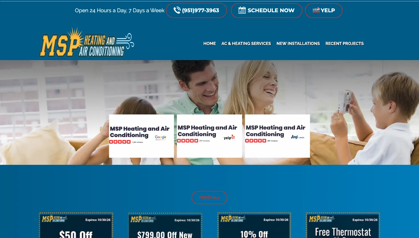 MSP HEATING AND AIR CONDITIONING website screenshot