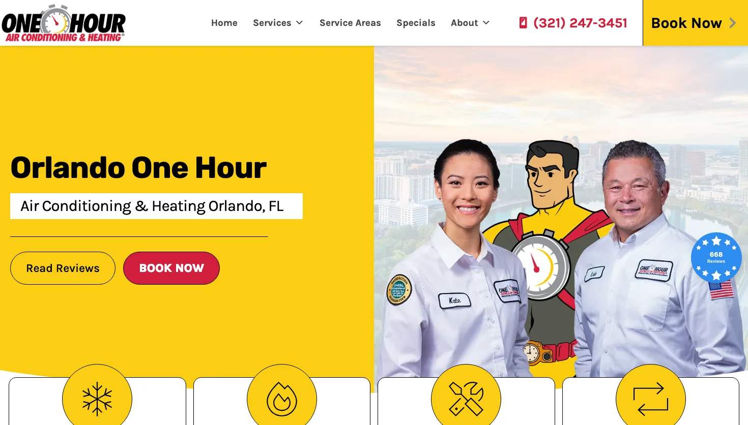 One Hour Air Conditioning & Heating website screenshot
