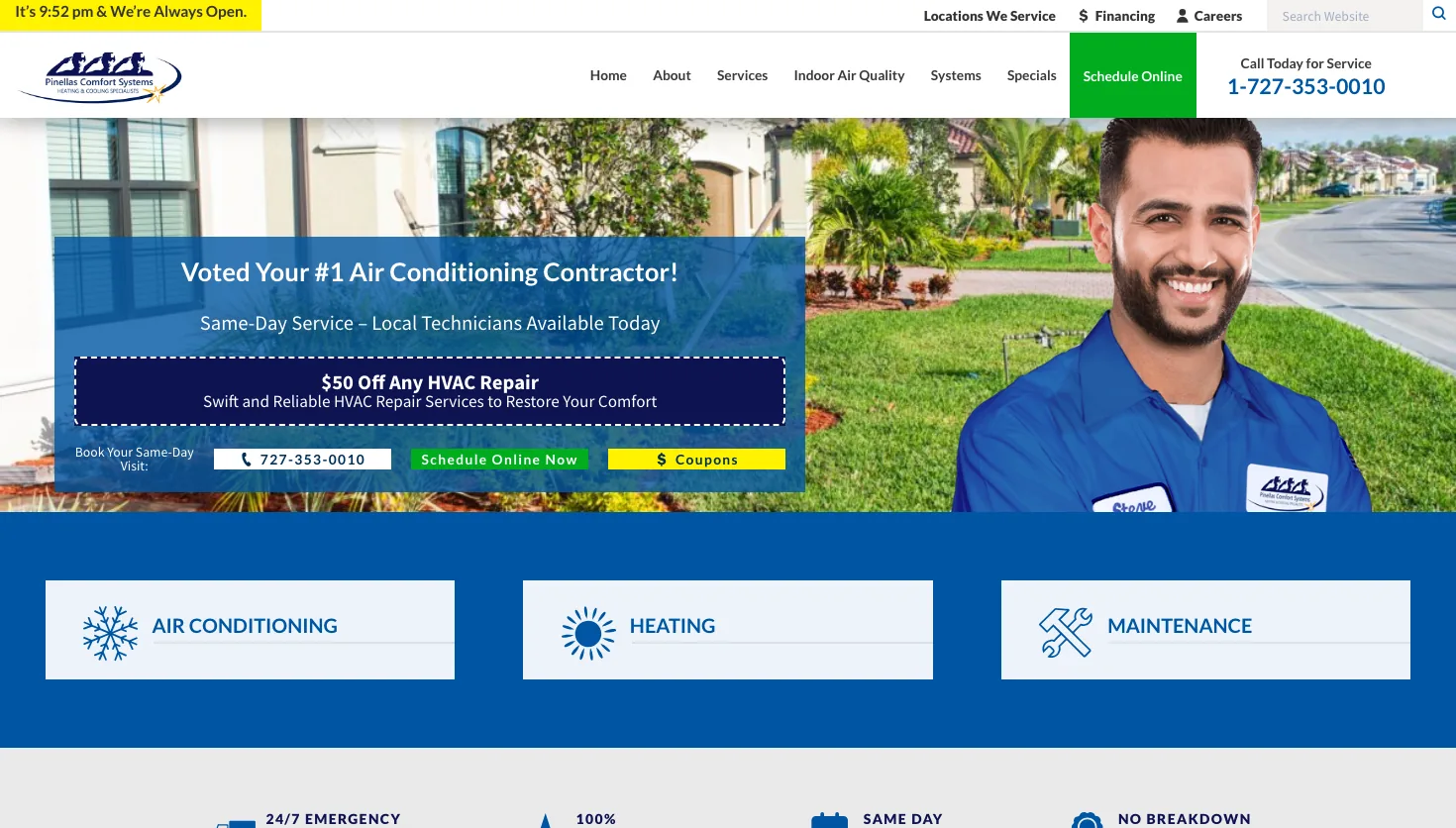 Pinellas Comfort Systems website screenshot