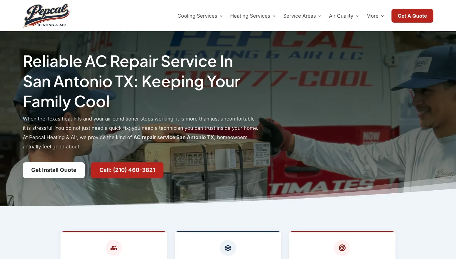 Pepcal Heating & Air LLC website screenshot