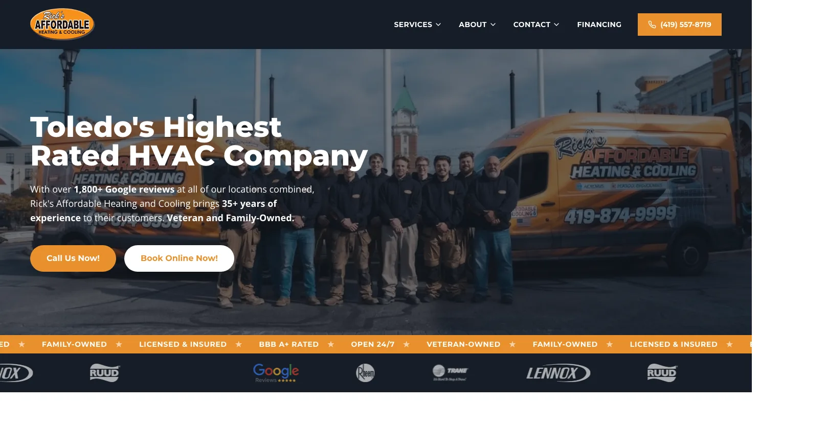 Rick's Affordable Heating & Cooling Toledo website screenshot
