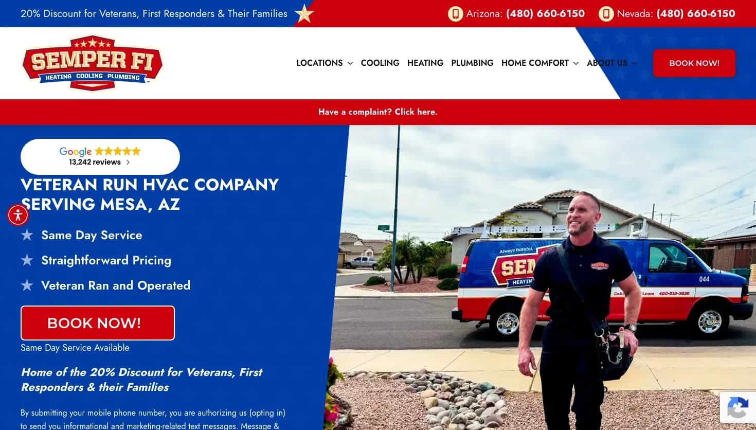 Semper Fi Heating & Cooling website screenshot