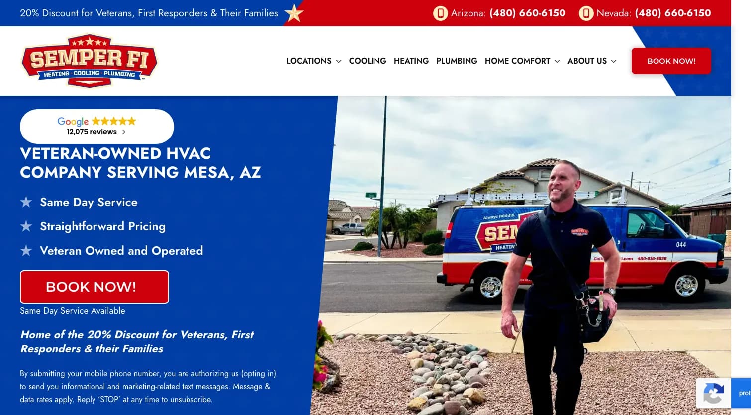 Semper Fi Heating and Cooling website screenshot