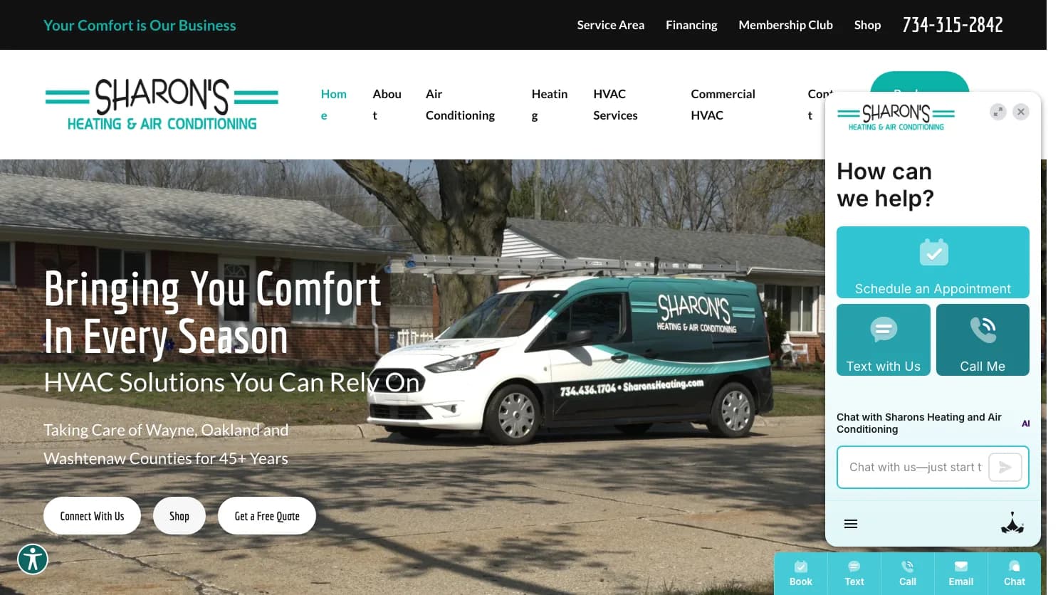 Sharon's Heating & Air Conditioning website screenshot