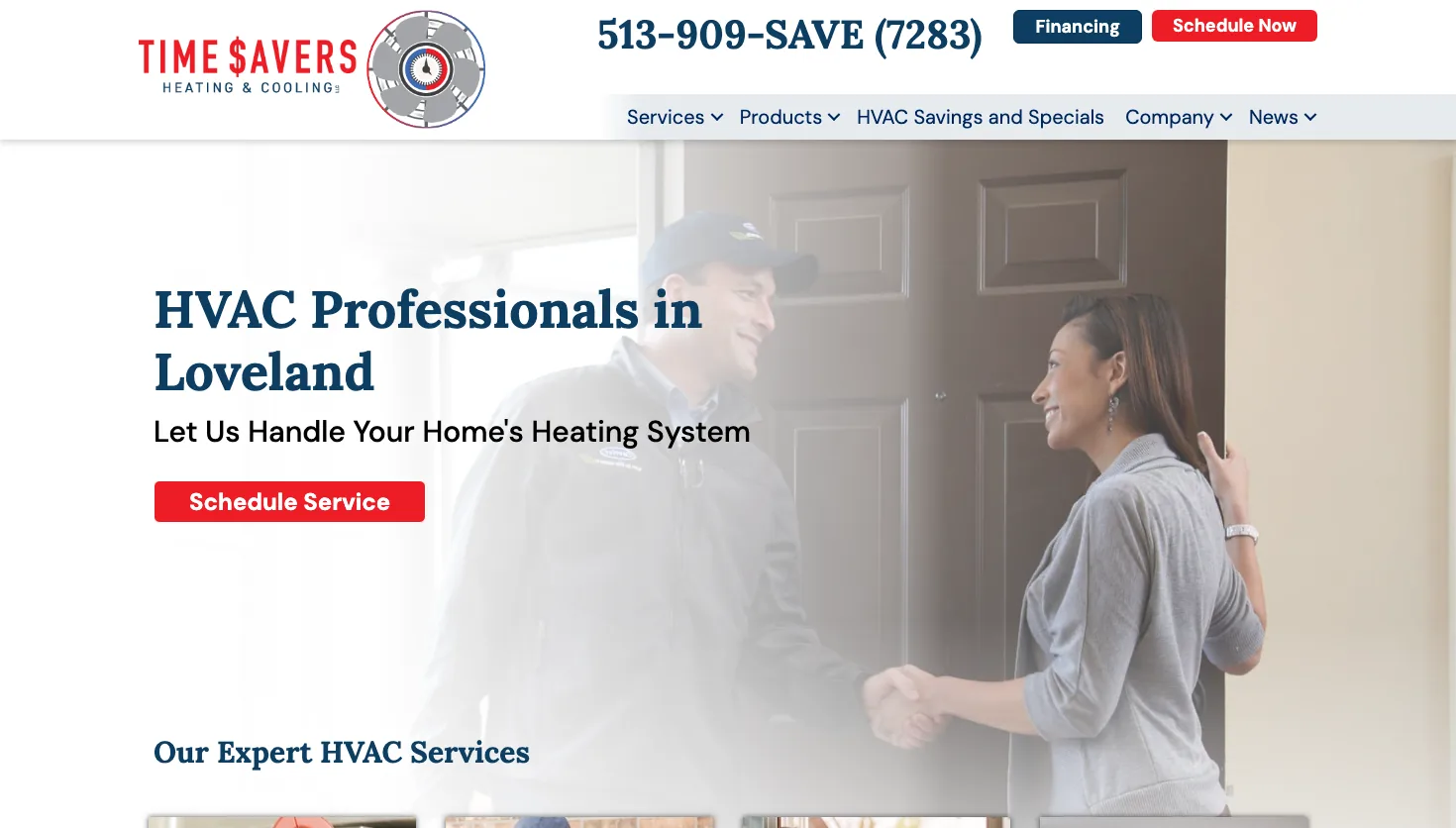 Time Savers Heating and Cooling website screenshot