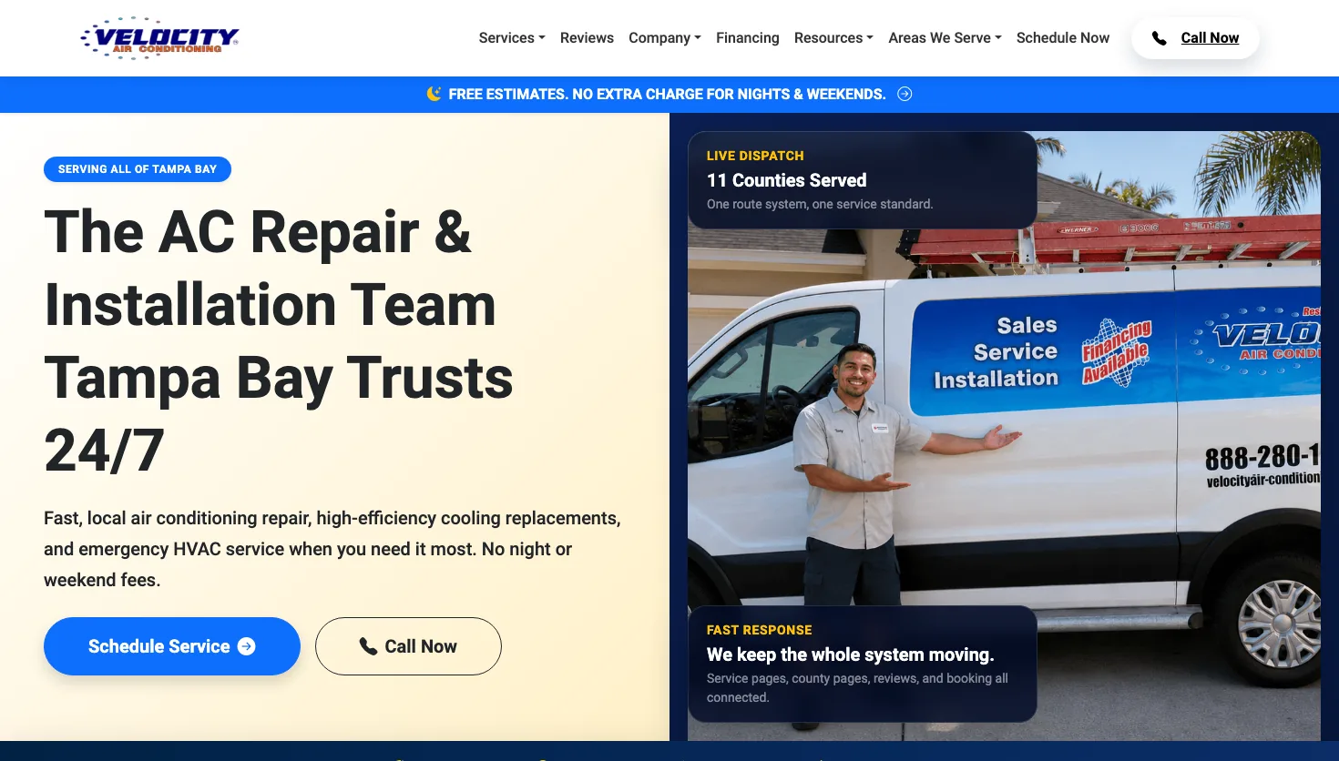 Velocity Air Conditioning website screenshot