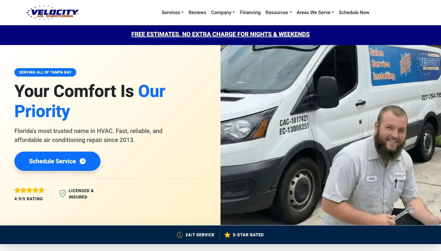 Velocity Air Conditioning website screenshot