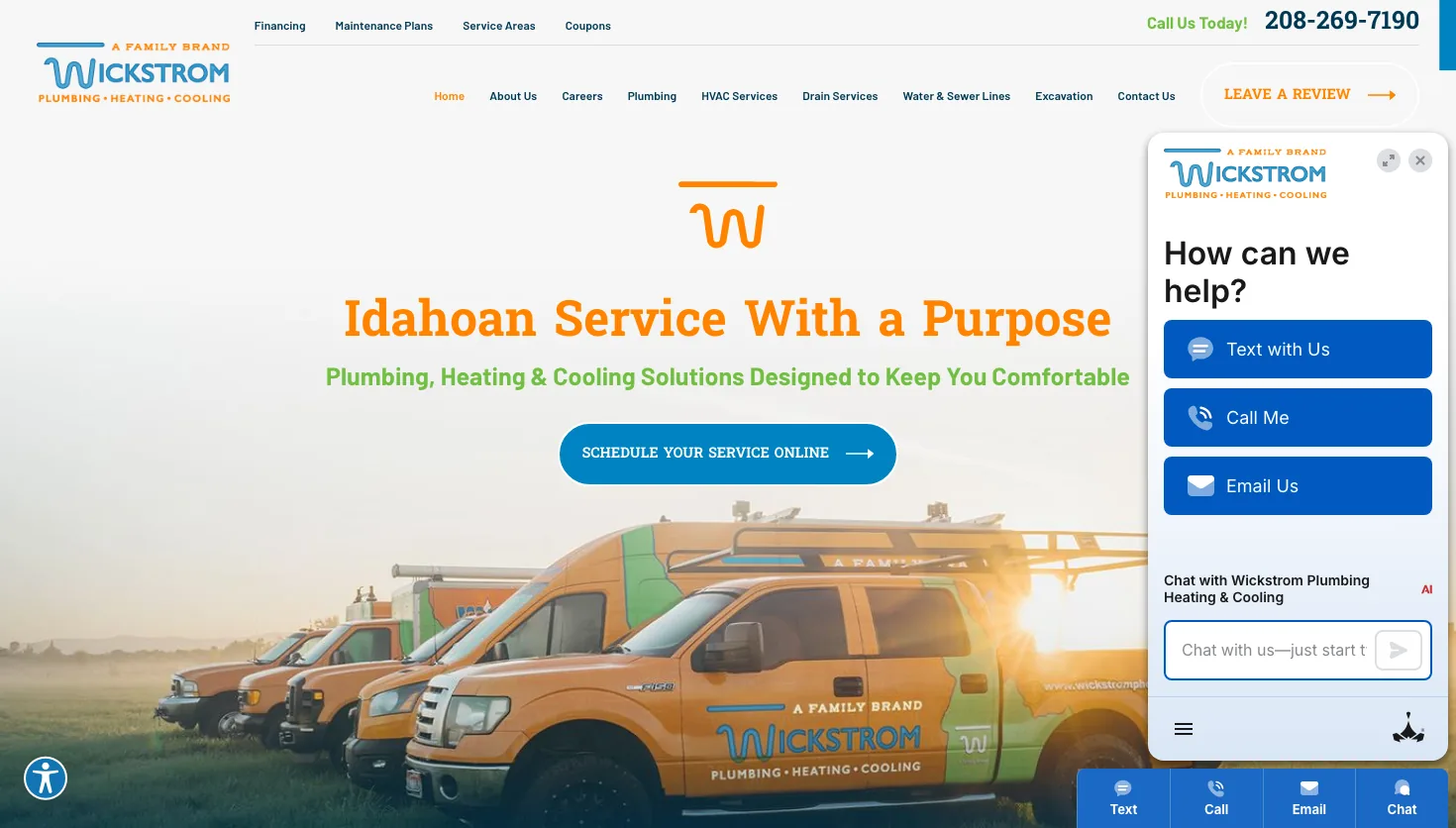 Wickstrom Plumbing Heating & Cooling website screenshot