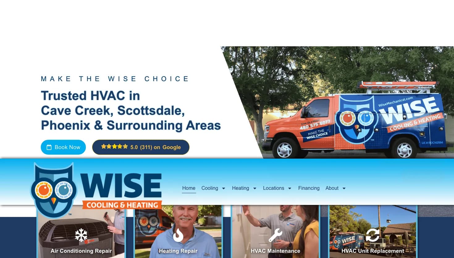 WISE Cooling & Heating website screenshot
