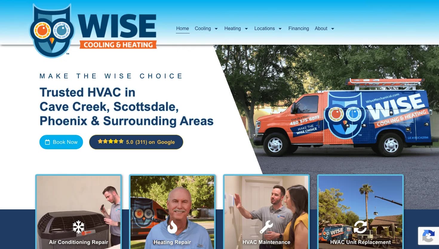 WISE Cooling & Heating website screenshot